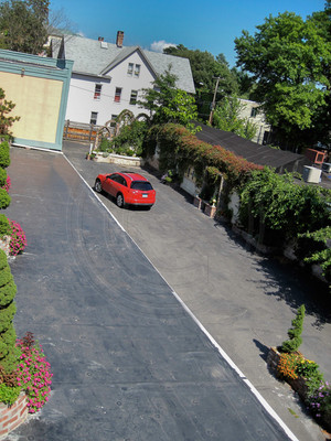 View from the upper roof looking down onto the driveway