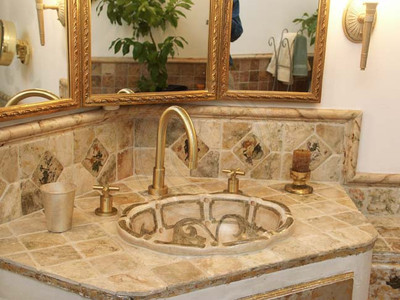 Hand painted marble tiles with artwork accent tiles -custom trifold gilt mirror